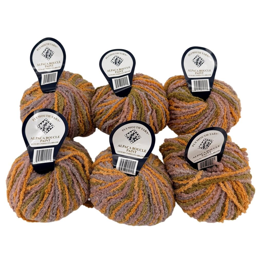 Plymouth Yarn Alpaca Boucle Paint 6328 Lot 6 Skeins 90% Alpaca 65 Yds Each
